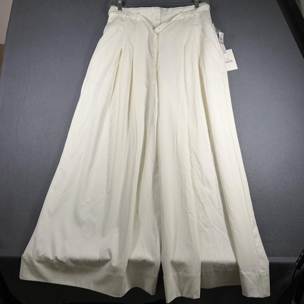 CeCe Pants Womens 12 White Wide Leg Pleated Dress Business Floating Florals